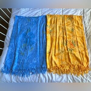 SARONG Sahaja Floral Blue and Yellow Beach summer Hawaiian Scarves wrap